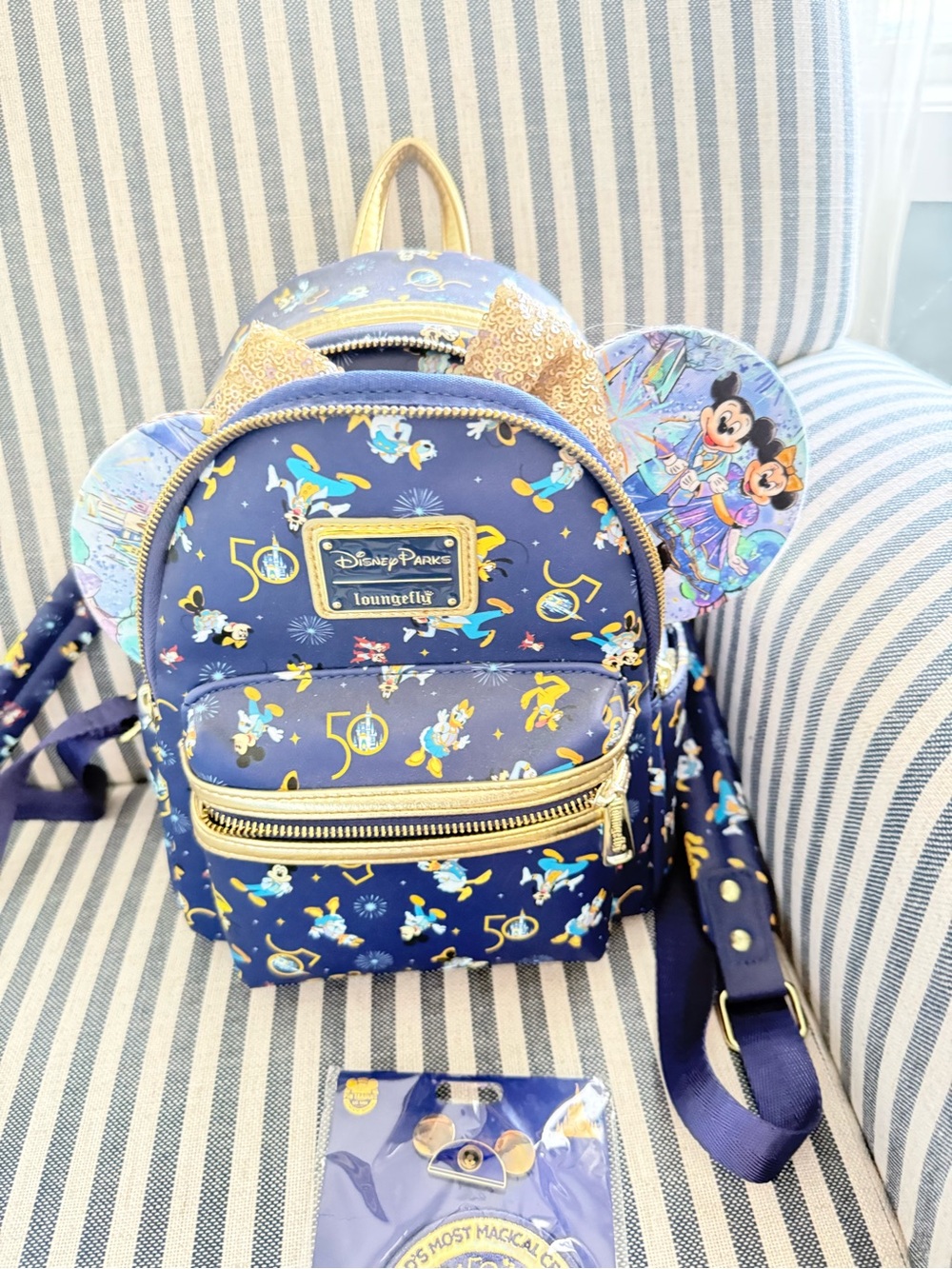 Loungefly Navy & Gold Disney Parks 50th Anniversary Mini Backpack